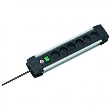 Multiprise électrique Premium Brennenstuhl Alu-Line 6 prises avec interrupteur et câble de 3 mètres H05VV-F 3G1,5 garanti 10 ans en aluminium fabriqué en France