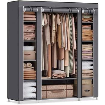 Armario de Tela Nyana Home: 170×150×45 cm, 3 Puertas, 11 Compartimentos + Barra