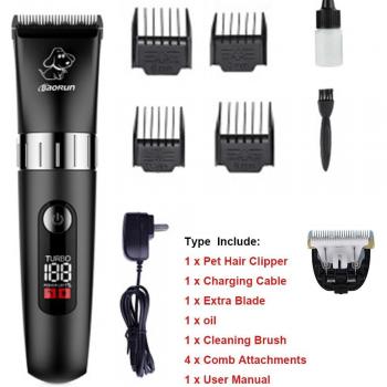 8W LCD Display Waterproof Animal Grooming Clippers