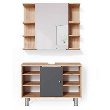 Set Mobili da Bagno Fynn, Quercia Dorata, 2 Pezzi, con Lavabo e Specchiera
