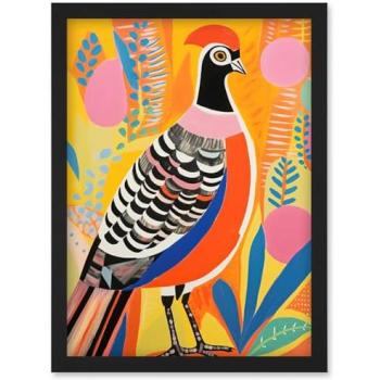Orange Sunset Pheasant: Bold Folk Art Wall Decor