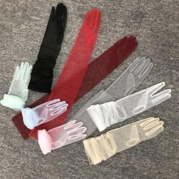 Gants de mariage multicolores longs coudes semi-transparents