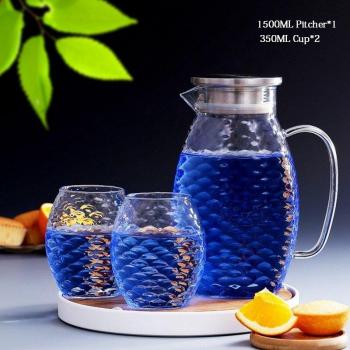 1.5L/2L Fish Scale Glass Pitcher Set for Juices and Champagne