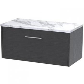 Hudson Reed Juno Wall Hung Single Drawer Vanity Unit with Matt Carrera Marble Laminate Worktop | Graphite Grey | MFC | 800mm