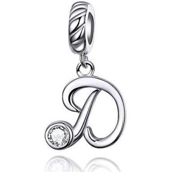 LaMenars ciondolo con lettera dell'alfabeto in argento sterling 925 charm bead con a alla z pendente con zirconia cubica compatibile con pandora e europei bracciale collane da donna (letter d)