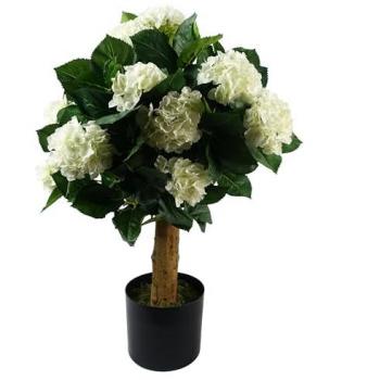 Artificial White Bush Hydrangea Plant Potted