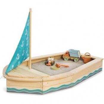 MUDDY BUDDY® Sabbiera a forma di barca Anchor Lover, legno naturale e blu petrolio