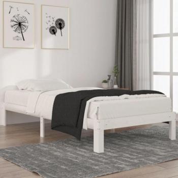 Cadre de lit pin massif sans matelas – 1 place – design moderne – Blanc