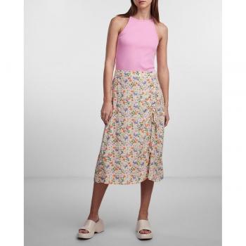 Falda Midi Beige para Dama con Cintura Alta y Apertura Lateral - XS
