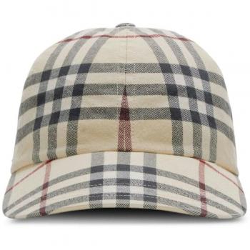 Burberry Grey Plaid-Check Cotton Cap for Women, Size Small