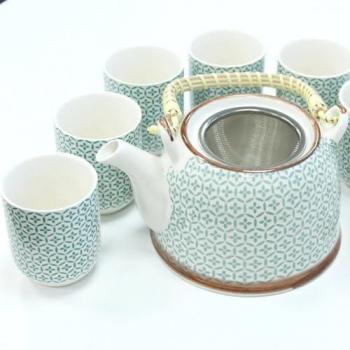 Tetera y tazas - Diseño Mosaico verde