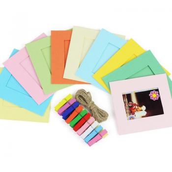 Juego de marcos de fotos de papel de colores con clip y cuerda de cáñamo para Polaroid Mini