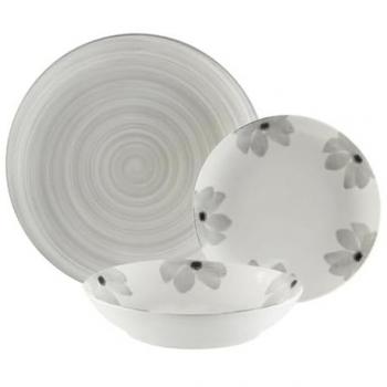 Versa Set 18 Piezas de Porcelana con Motivo Floral Gris
