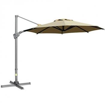 Paraguas Roma Ajustable 298 cm – Sombrilla de Manivela al Aire Libre, Ángulo Personalizable, Color Caqui