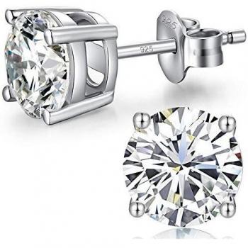 Sterling Silver White Gold Cubic Zirconia CZ Stud Earrings