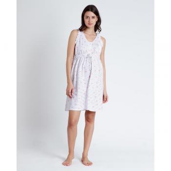 Camisón premamá y lactancia de algodón orgánico corto - Dálmatas - Blanco - Talla L