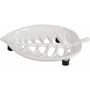 Vintage Gusseisen-Seifenschale „Blatt“ in Weiß – Retro‑Design