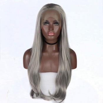 Bombshell Silver Grey Long Straight Glueless Heat Resistant Synthetic Lace Front Wig