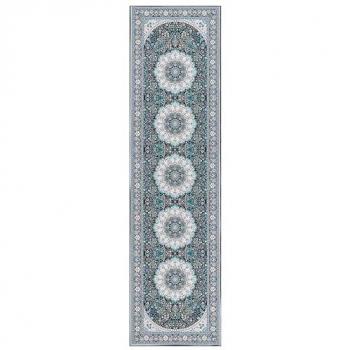 Tappeto Runner in poliestere blu 80 x 240 cm motivo orientale fondo antiscivolo stile vintage corridoio moderno