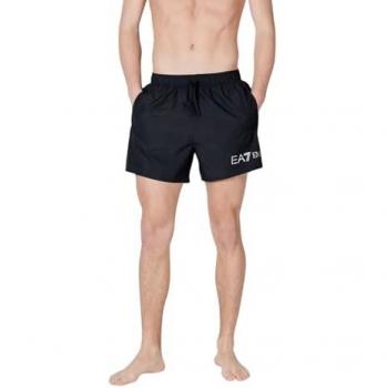 Bermuda da Spiaggia EA7 Emporio Armani Nero con Stampa Logo