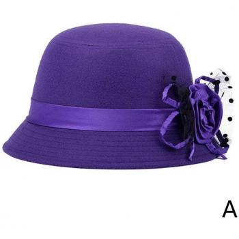 Autumn Winter Fedora Hat for Women - Imitation Wool with Floral Accent