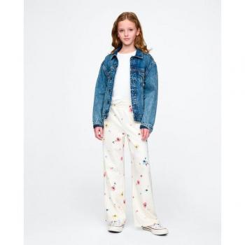 Bambina Joggers Stampa Fiori Gamba Larga Bianco Ottico 137-145