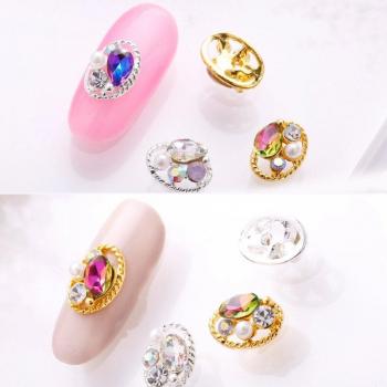 10PCS Metal Hollow Oval Rhinestone Charms for 3D Nail Art