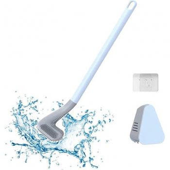 Silicone Toilet Brush with Holder - Long Handle Black Modern Hygienic Bathroom Accessory