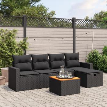 Salon de jardin 6 pièces avec coussins noir en résine tressée