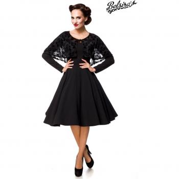 Retrokleid mit floralem Netz-Cape und samtigem Flockdruck
