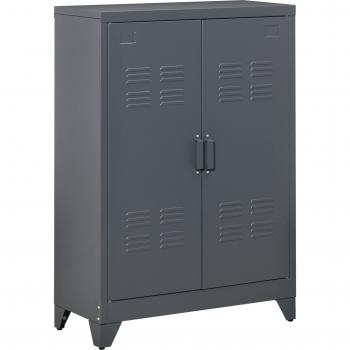 HOMCOM Armario Metálico de Almacenamiento con Doble Puerta de Bisagras y 2 Baldas Ajustables Multiusos para Oficina Salón Dormitorio 75x33x110 cm Gris