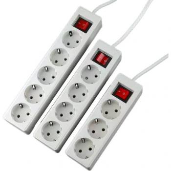 Prise multiple type allemand conforme aux normes européennes avec 3/4/5 prises, interrupteur de contrôle lumineux et protection contre les surtensions - Câble inclus
