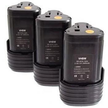 Vhbw 3x Replacement Battery for Worx WX283, WX128, WX382, WX382.2, WX382.4, WX382.3, WX126, WX128.2 (2000 mAh, Li-Ion, 12V)