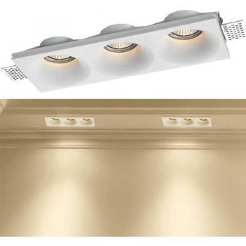 Porta Faretto in Gesso a Scomparsa 3 LED Fori da Incasso per Soffitto Verniciabile