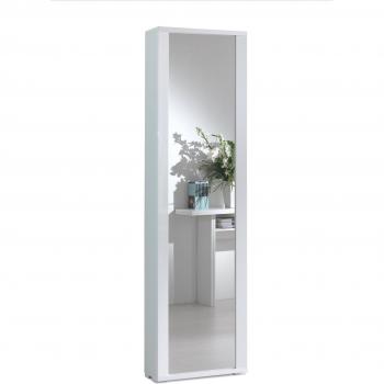 Comodino con Specchio e Ante, 7 Scomparti, Colore Bianco