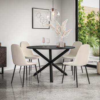 Malvern Classic Black Oak Dining Table with Maya Boucle Seating