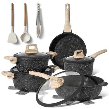 Set de Casseroles et Poêles Induction 14 pièces – Just Perfecto Granit Noir Antiadhésif