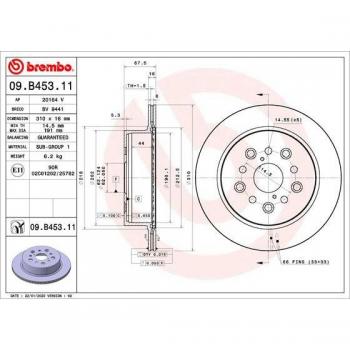 Disco de freno BREMBO 09B45311, ventilado, 1 pieza