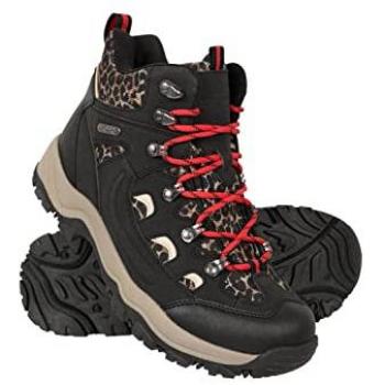 Wasserdichte Damenstiefel mit Leopardenmuster - Schwarz
