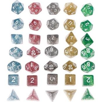 Cifras Dragónesas: D20, D12, 2×D10, D8, D6, D4