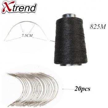20 pcs curved C hook needles with 1 roll black polyester thread for hair weaving