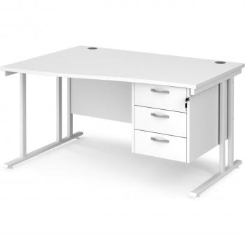 Maestro 25 left hand wave desk 1400mm wide with 3 drawer pedestal