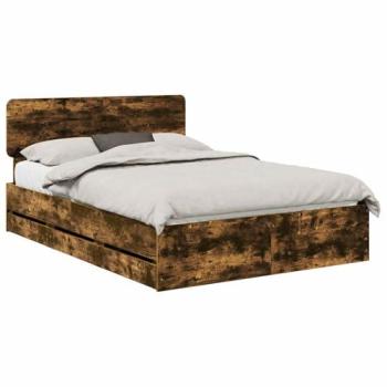 Engineer Wood Smoked Oak Bed Frame with Drawer (140x190) – VidaXL