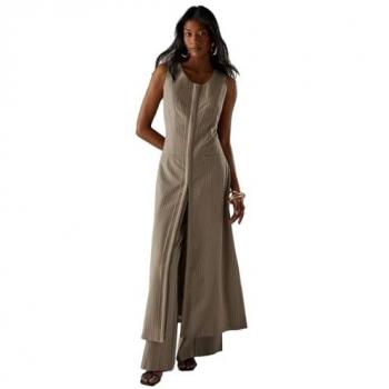 Versatile Mushroom‑Tone Tailored Dress with Hook‑and‑Eye Closure
