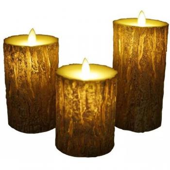 Swinging Wick LED Candle, Pine Bark Design, Wedding Decor, Home Party Lighting, 7.5cm Dia