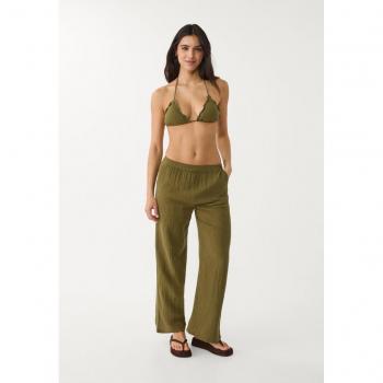 Khaki Soft‑Stretch Flowing Pants – XS