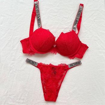 Conjunto femenino de lencería roja 2 piezas: sujetador push-up 80B + calzoncillos