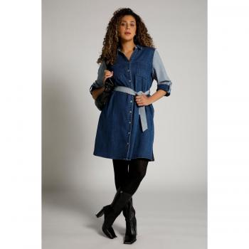 Abito di jeans con colletto da camicia e maniche lunghe, Donna, Blu, Taglia 52/54, Cotone/Poliestere