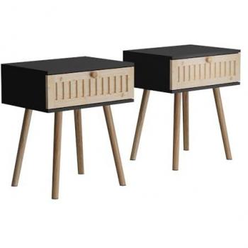 Set 2 Comodini Holk in Antracite con Trameggio Pino