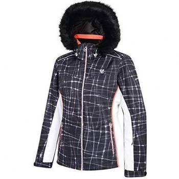 Dare 2b Damen Copious wasserdichte und atmungsaktive Ski- und Snowboardjacke mit abnehmbarer Kunstfellkapuze, Schwarz, Größe 6